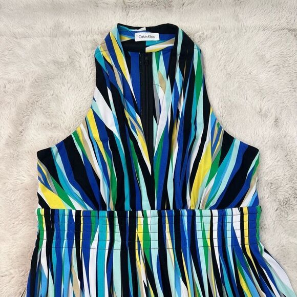 Calvin Klein Dress Blue Green Womens Size 6-8 Vneck Halter Summer Stretch - Picture 3 of 9